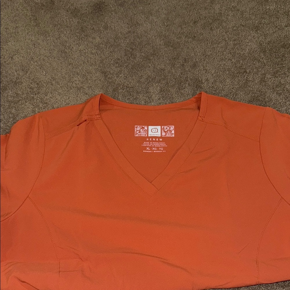 Orange V-Neck stretch scrub top